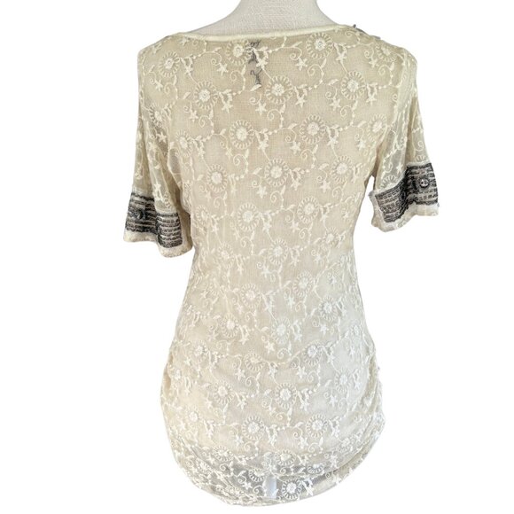Black Swan Cream Lace Beaded Boho Blouse Women’s Small Romantic Top - Picture 6 of 14